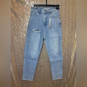 High-Waisted Distressed Blue Jeans